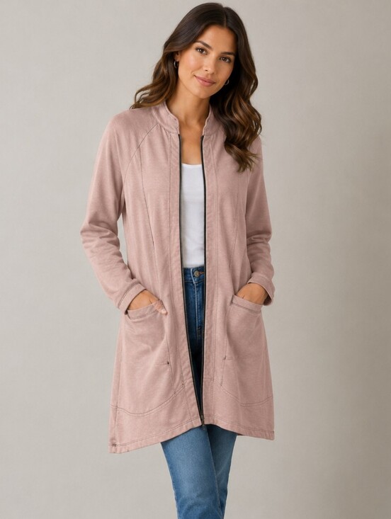 XCVI Jackets & Blazers - XCVI Long Zip Jacket Womens Small Peach Casual Travel Tunic Coat